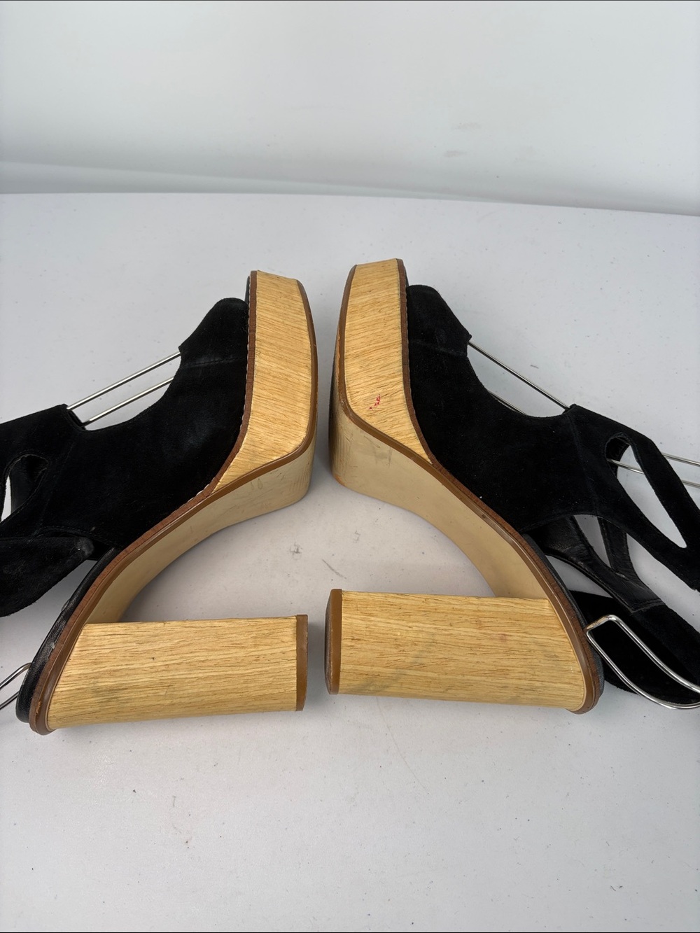 π Very Volatile Black Suede Platform Sandals with Wood Block Heel and Ankle Tie - Picture 6 of 10